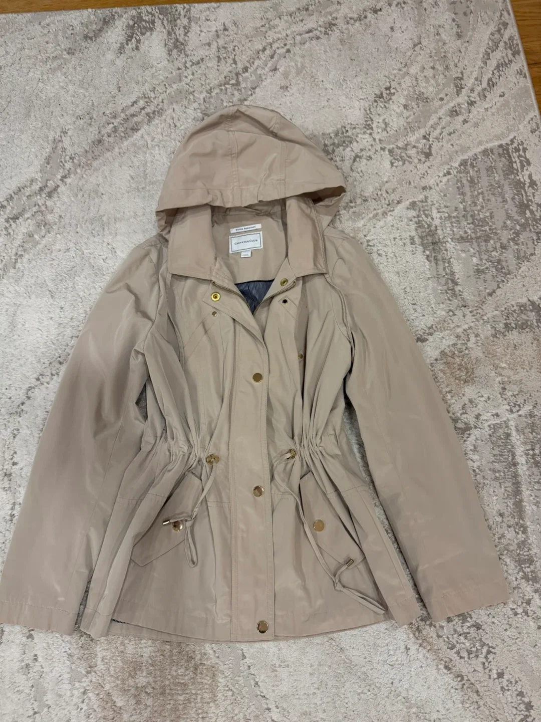 Charter Club Beige Hooded Water Resistant Jacket image indicator(4)