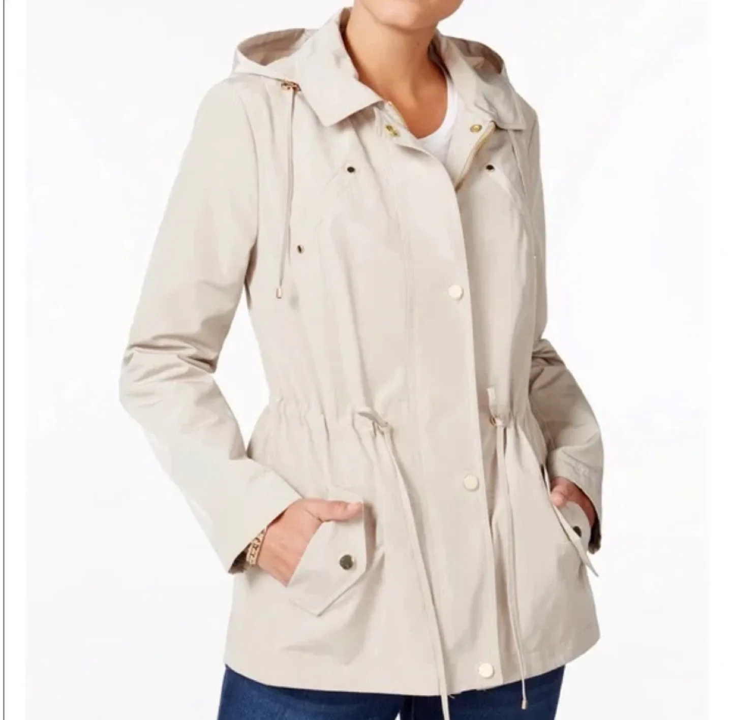 Charter Club Beige Hooded Water Resistant Jacket