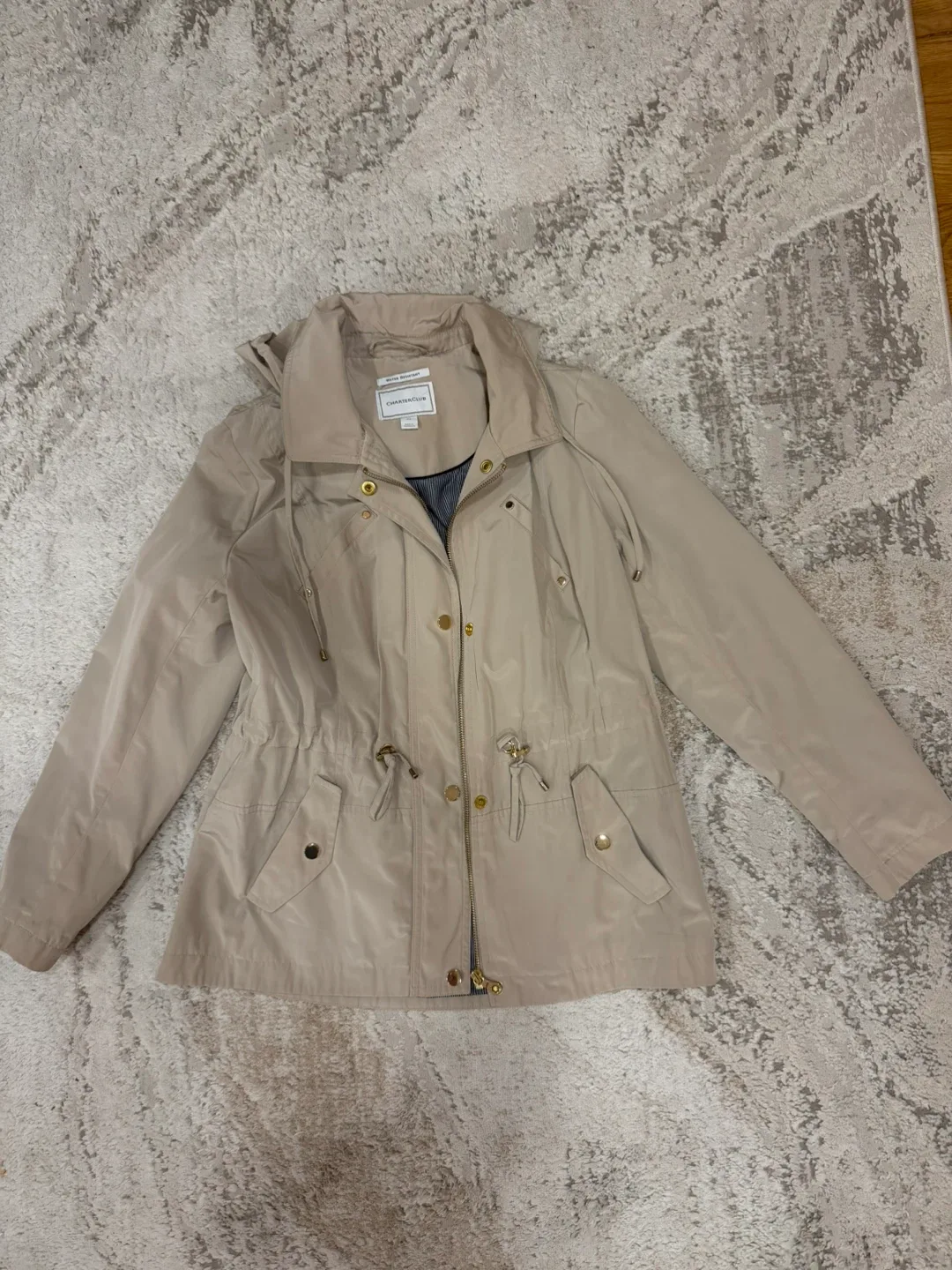 Charter Club Beige Hooded Water Resistant Jacket image indicator(10)