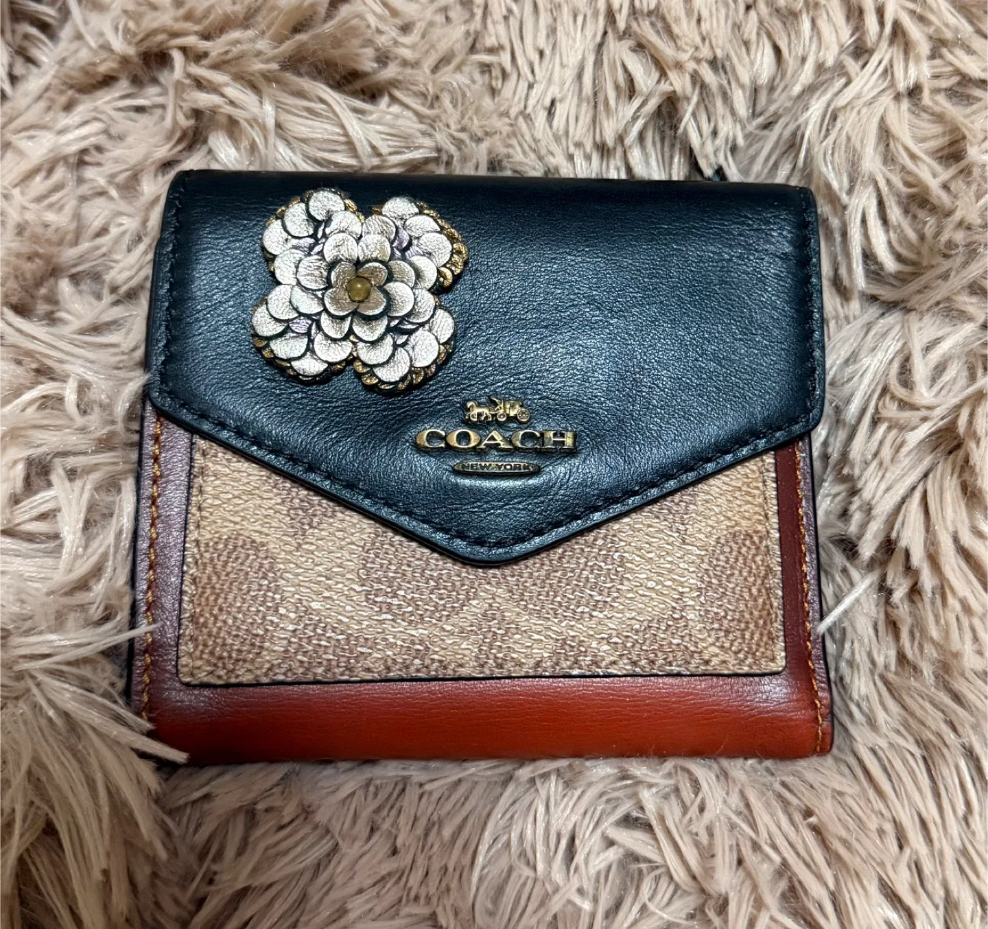 Coach Tri-Fold Wallet with Flower Detail