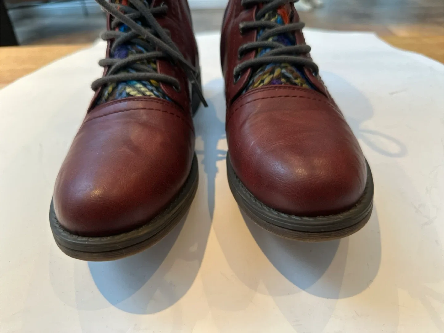 TAXI Burgundy Leather Boots with Knit Detail Sz.  8  LIKE NEW image indicator(2)