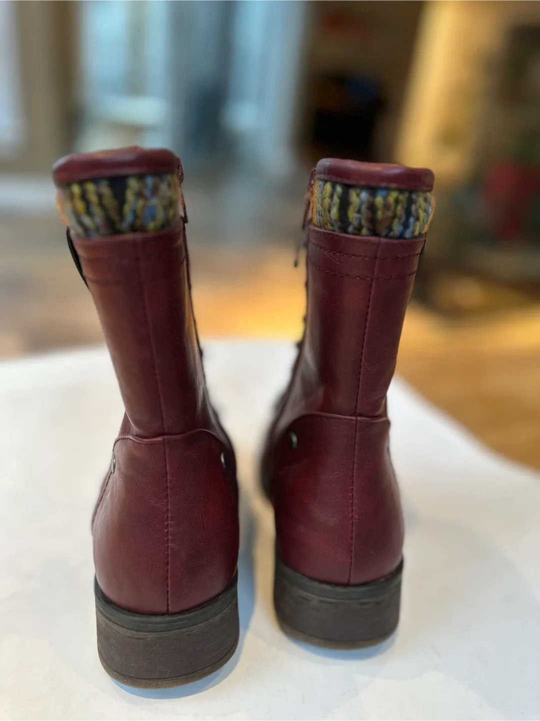 TAXI Burgundy Leather Boots with Knit Detail Sz.  8  LIKE NEW image indicator(3)