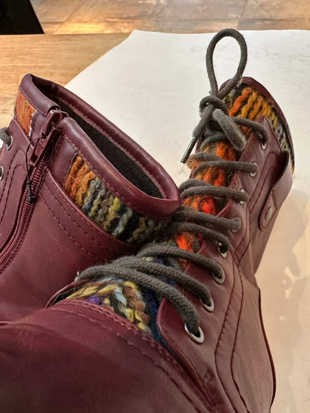 TAXI Burgundy Leather Boots with Knit Detail Sz.  8  LIKE NEW image indicator(5)