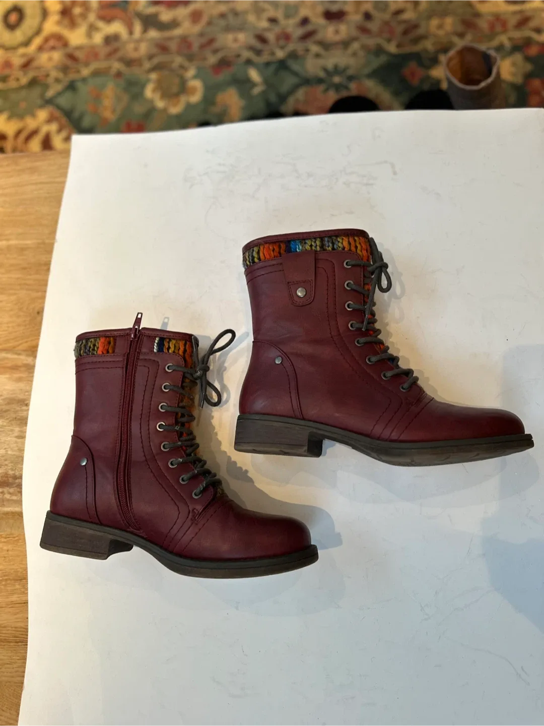 TAXI Burgundy Leather Boots with Knit Detail Sz.  8  LIKE NEW image indicator(8)