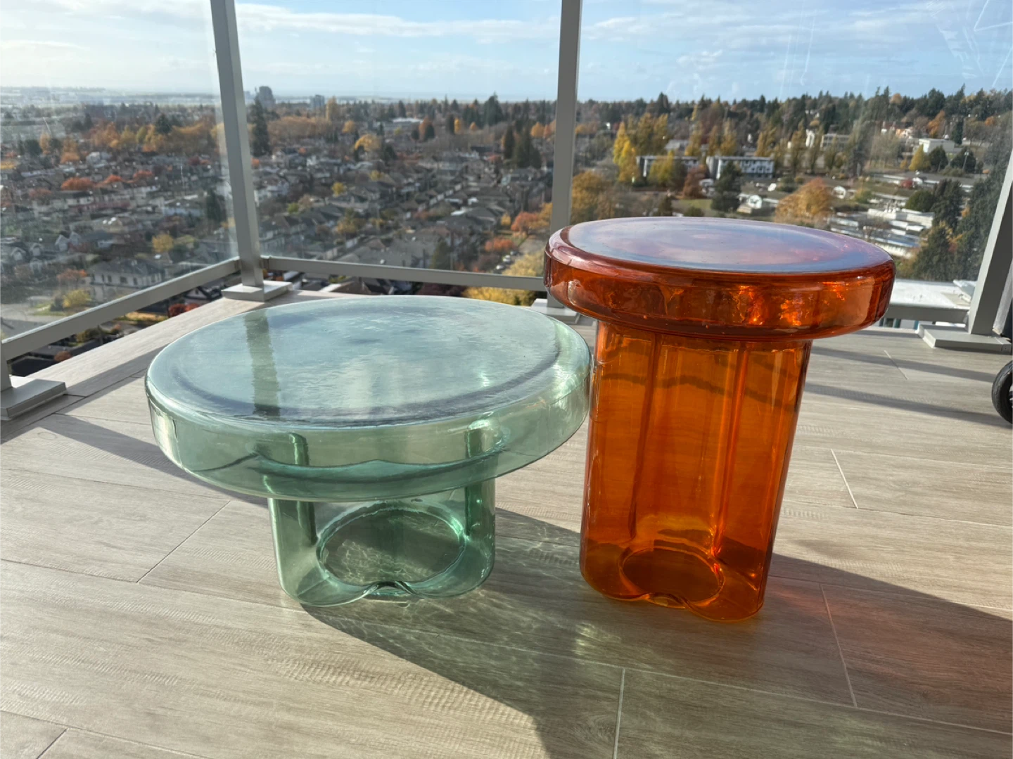 Orange & Green Glass Side Tables