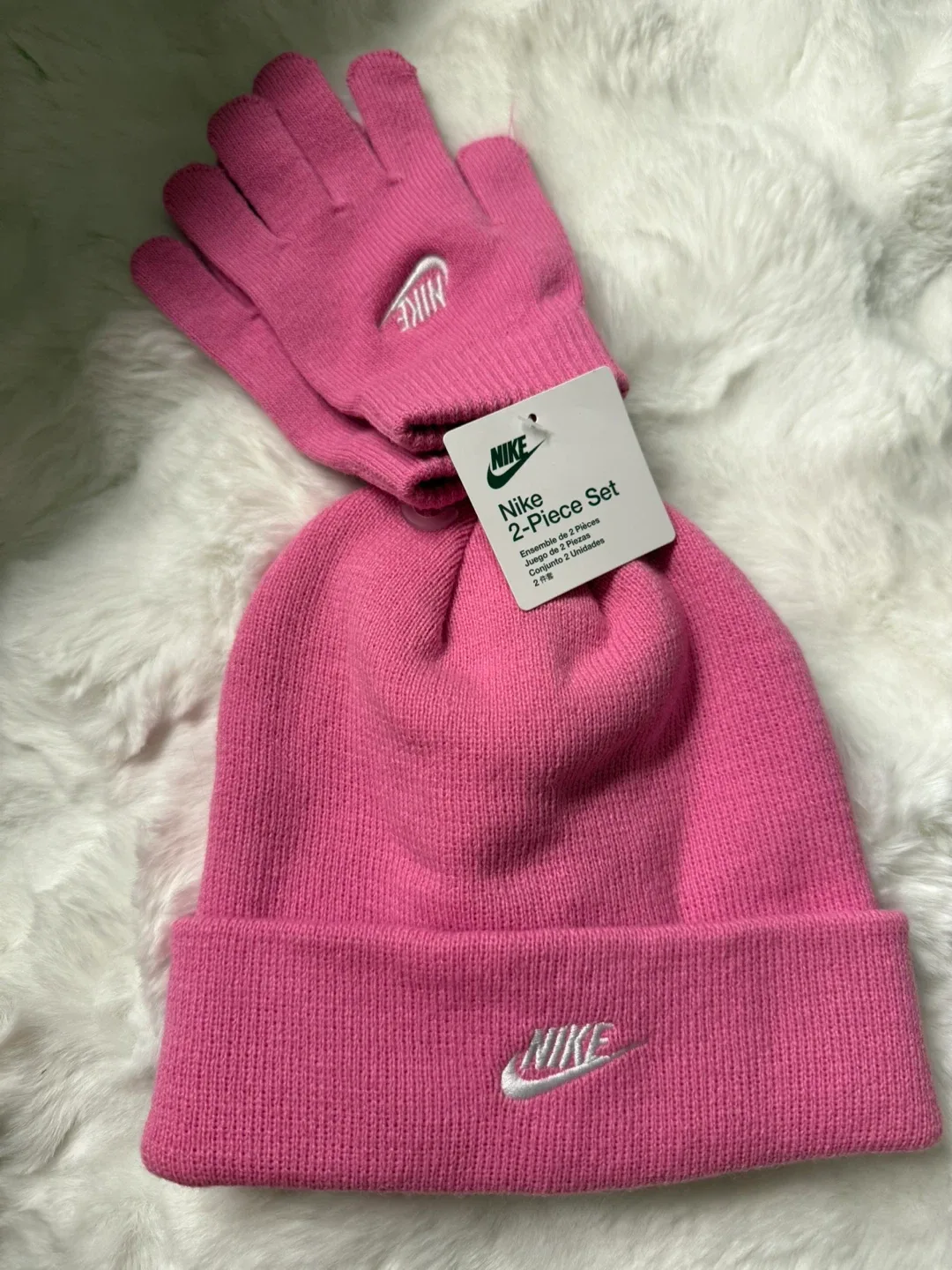 New Nike Kids Pink Beanie & Glove Set