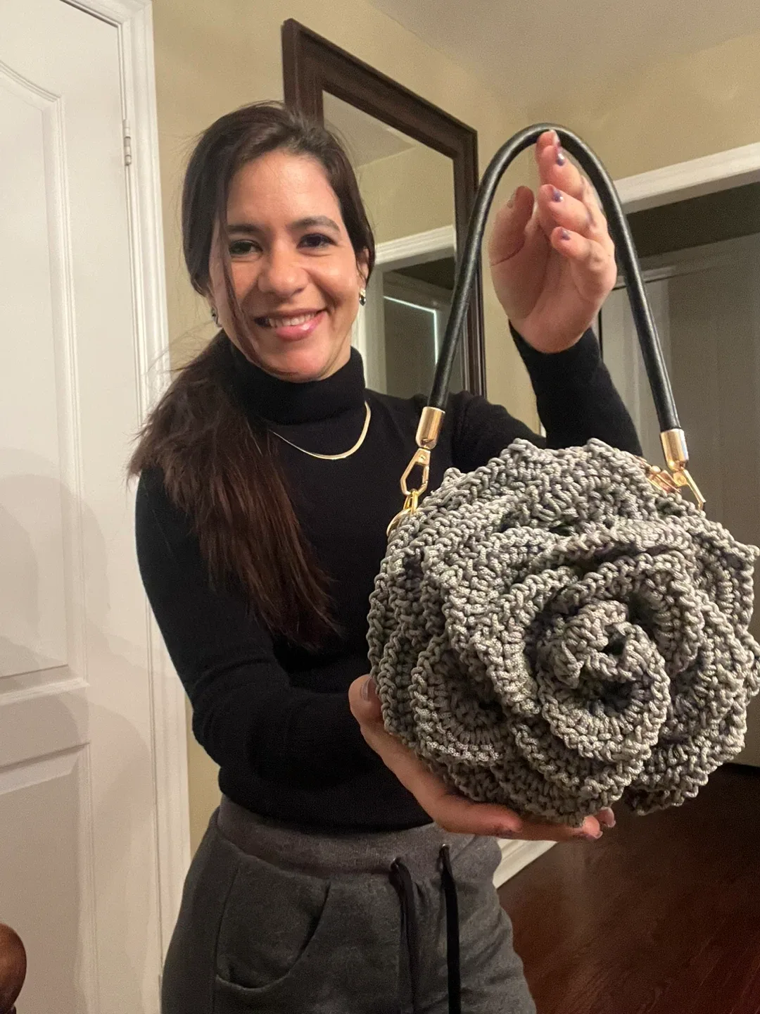 Grey Crochet Flower Bag