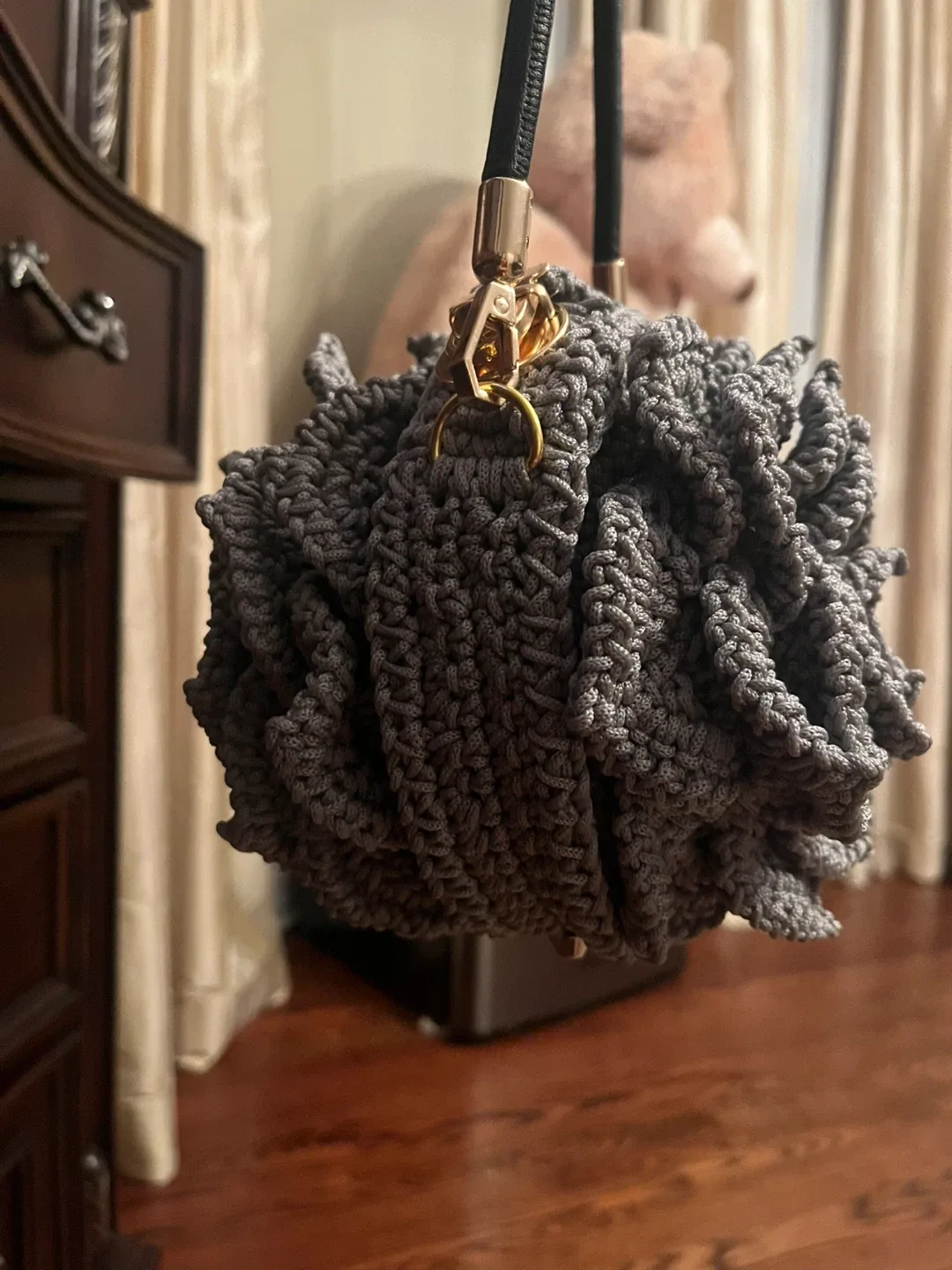 Grey Crochet Flower Bag image indicator(4)