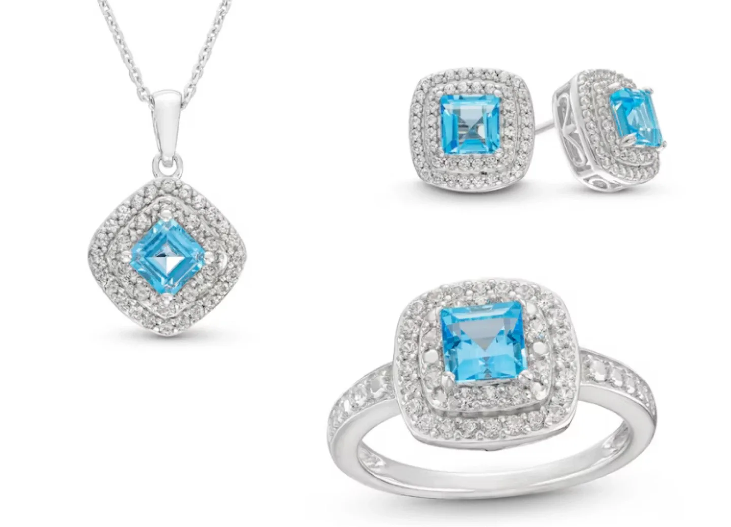 Peoples Blue Topaz Necklace, Ring & Earring Set