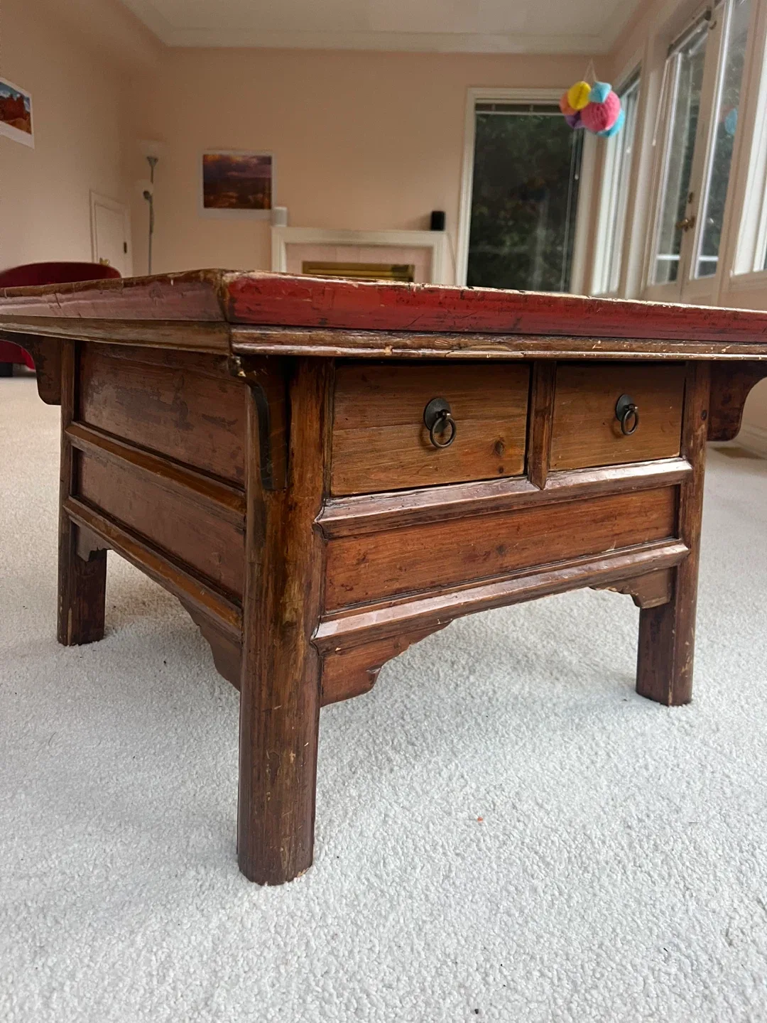 Vintage Red Wood Coffee Table image indicator(2)