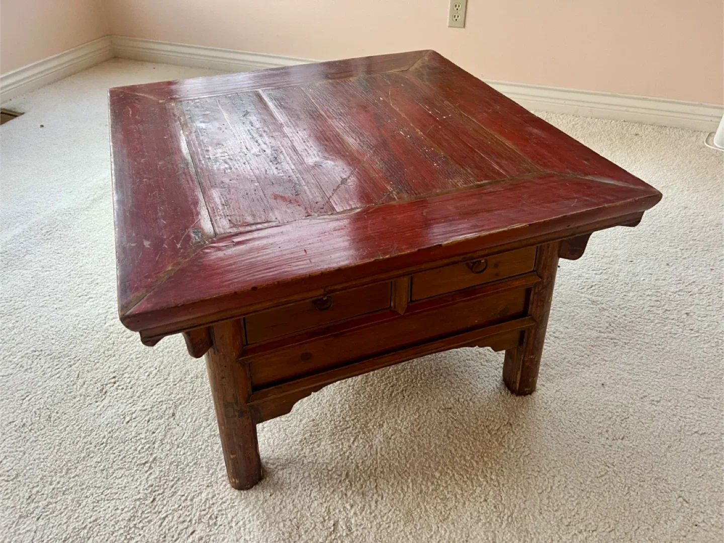 Vintage Red Wood Coffee Table image indicator(4)