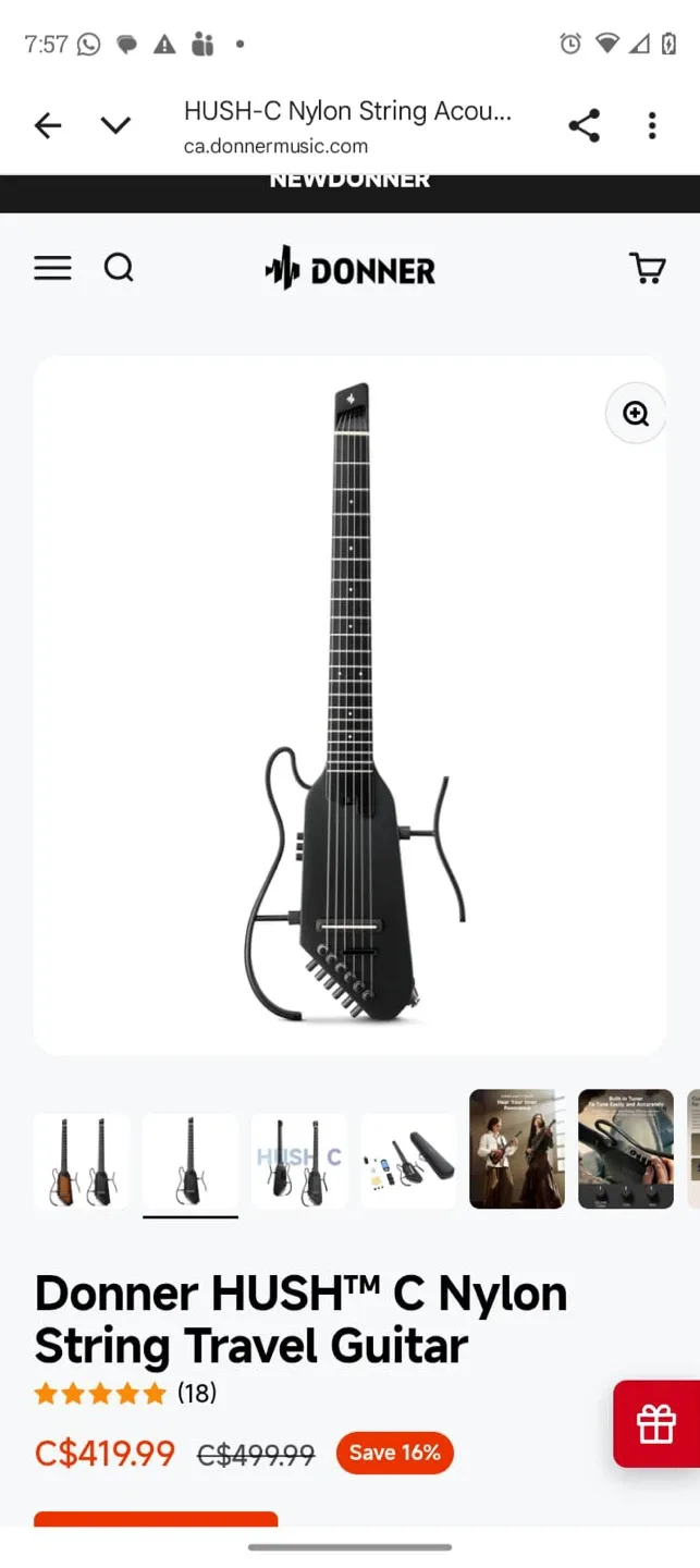 Nylon Classical Electric Guitar Donner Hush C image indicator(3)