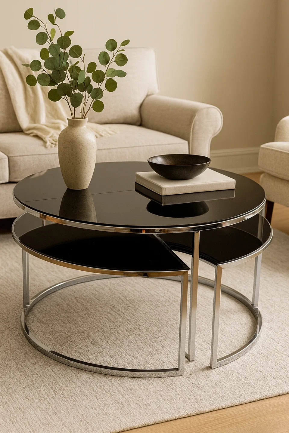 Black Glass & Chrome Nesting Coffee Table