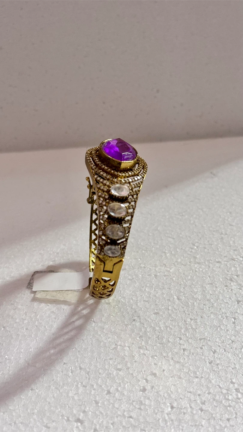Gold Tone Bangle with Purple moissanite Stone - photo 3