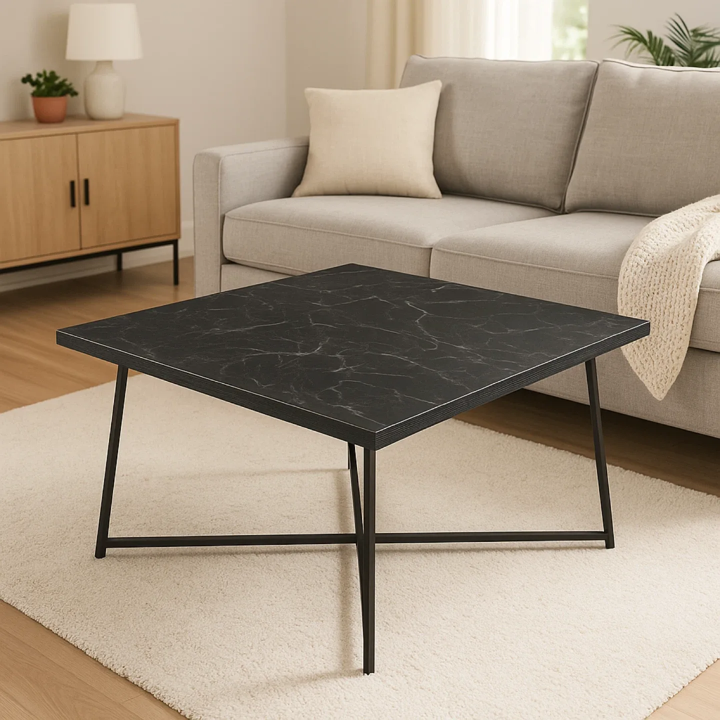 Black Marble wood Square Coffee Table