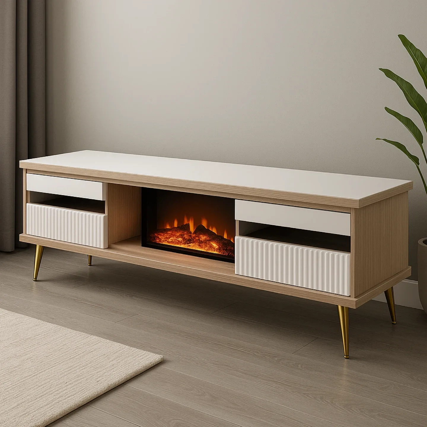 Fireplace TV Stand - White & Wood