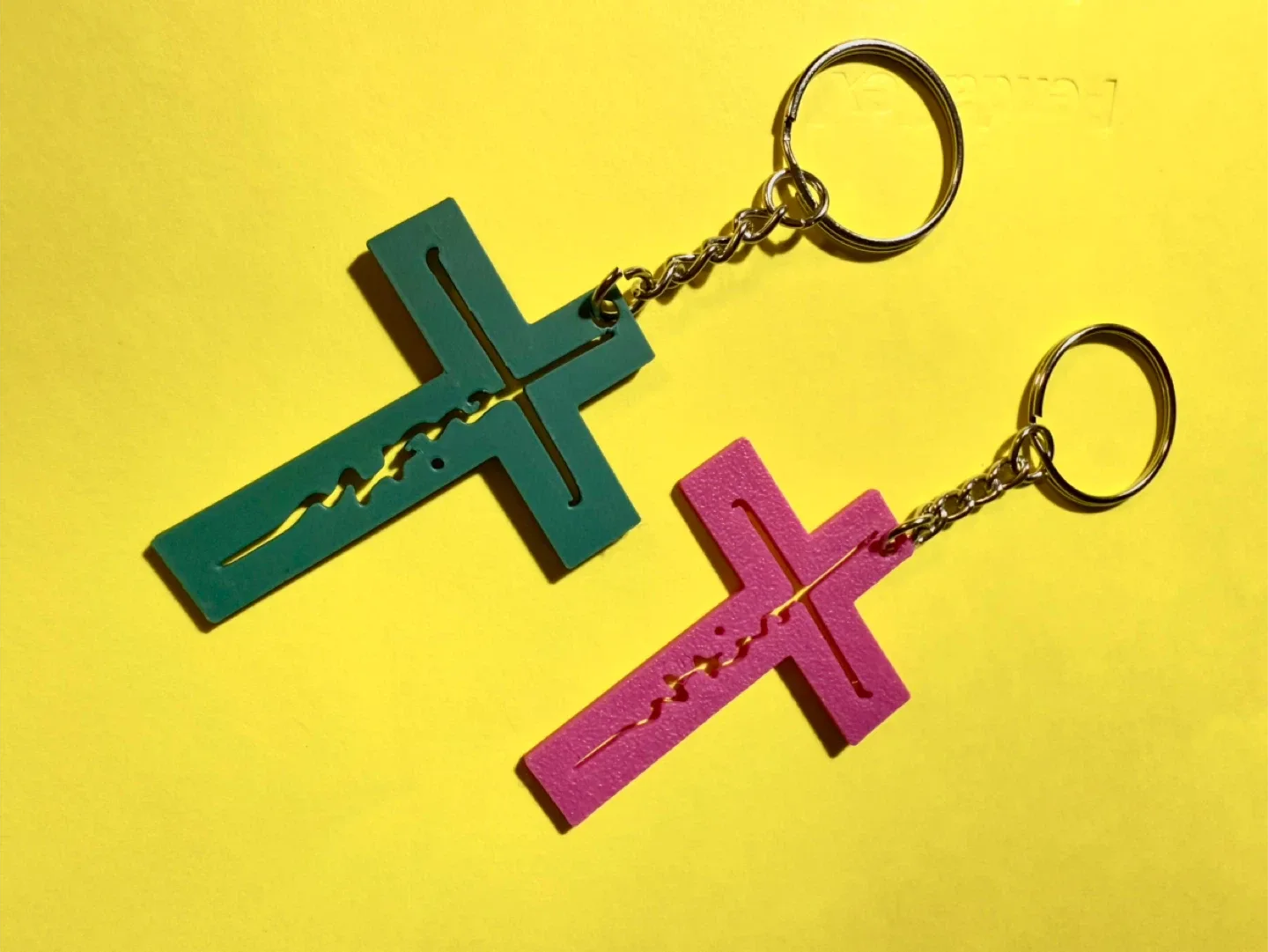 Cross Keychains - Green & Pink