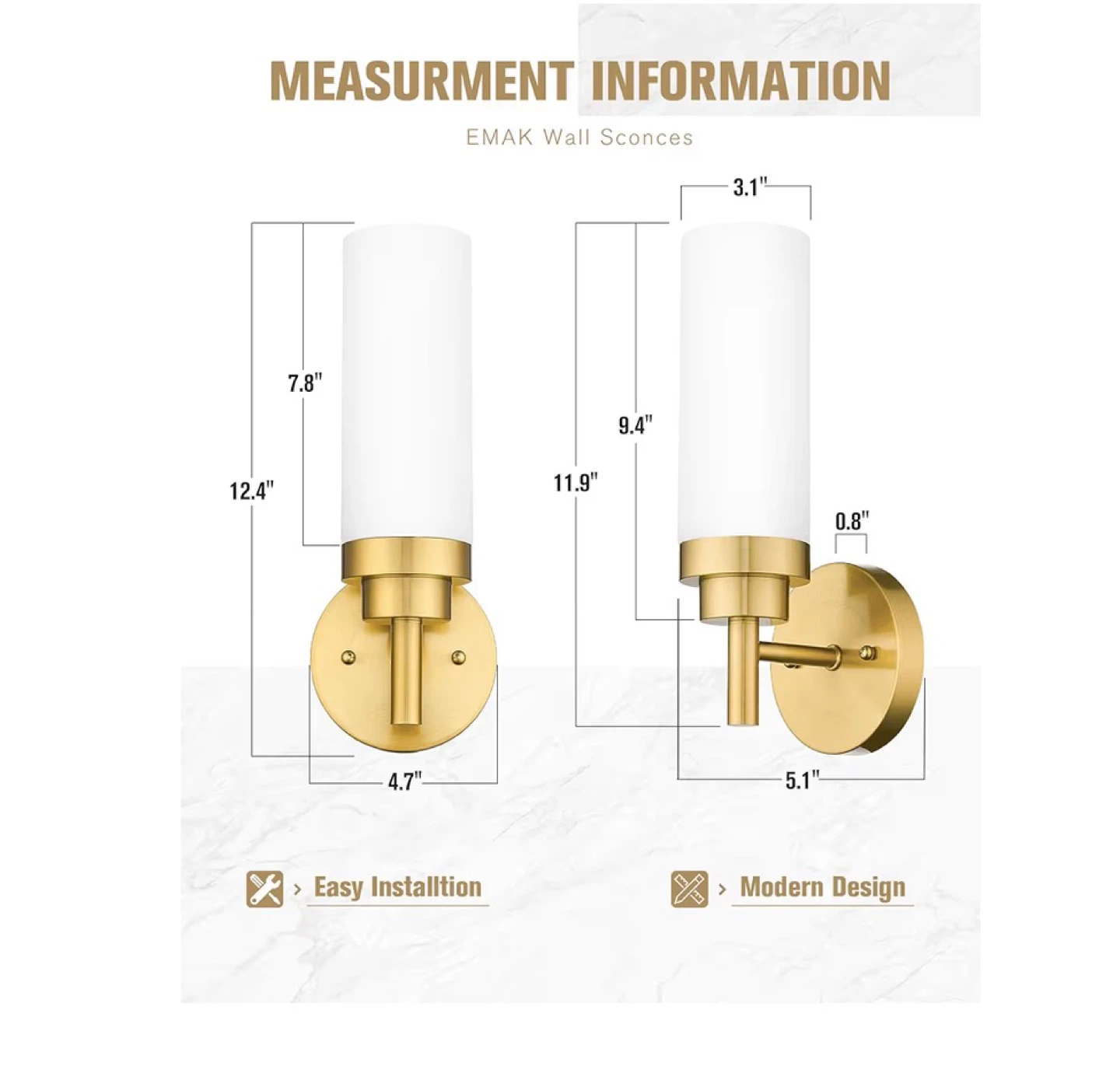 EMAK Gold Vanity Sconce Wall Light - New! - photo 4