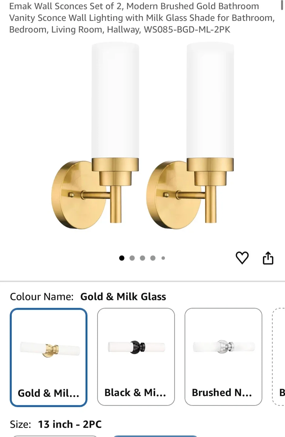 EMAK Gold Vanity Sconce Wall Light - New!