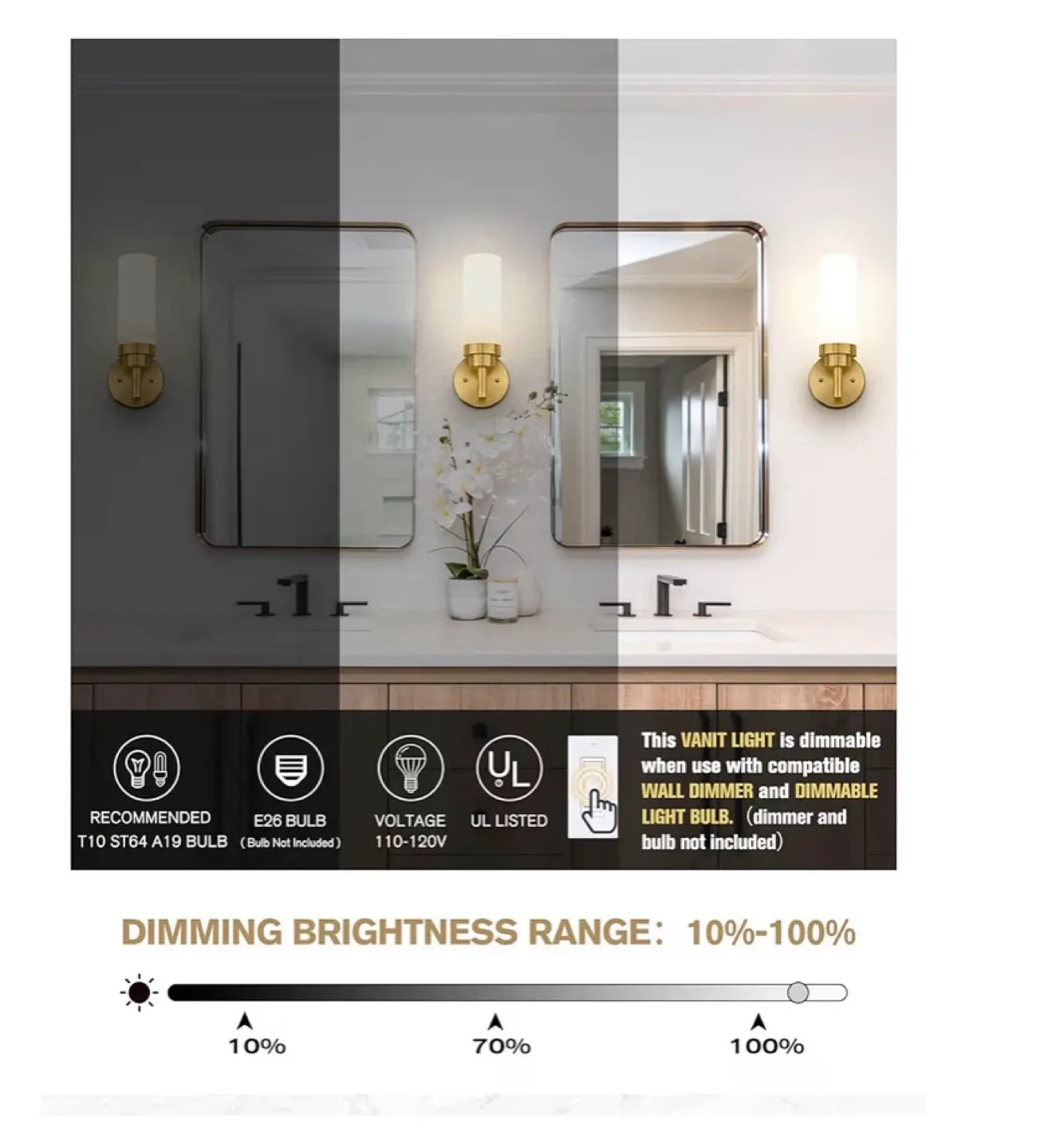 EMAK Gold Vanity Sconce Wall Light - New! image indicator(2)