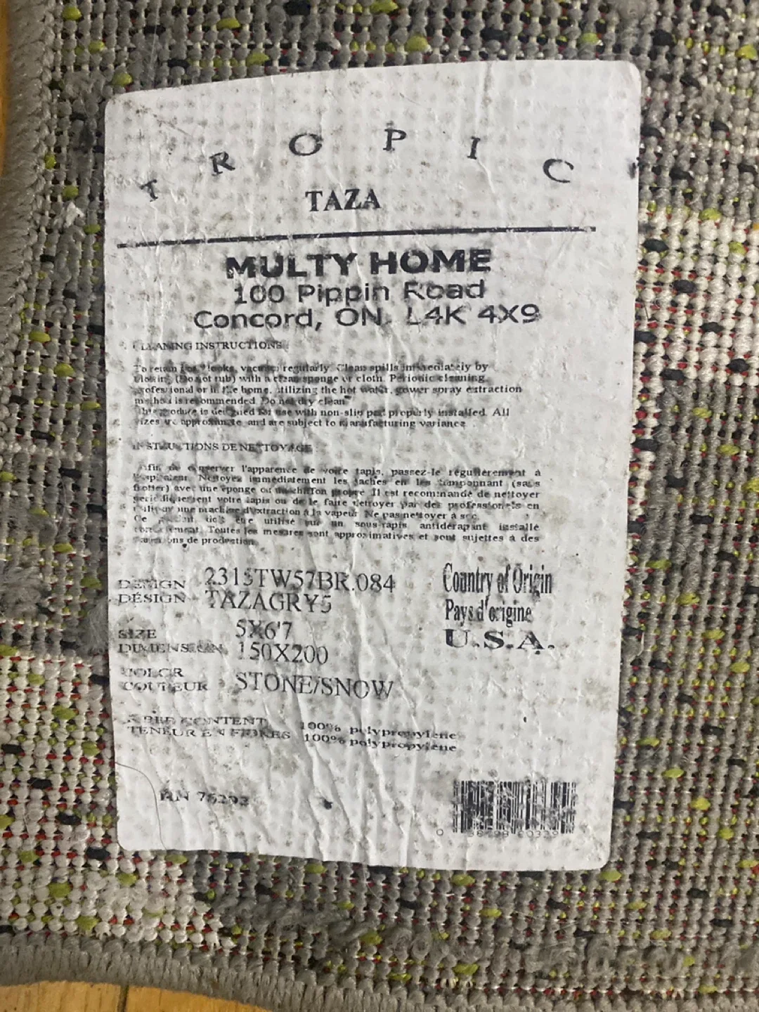 Multy Home Tropic Taza Rug 5'x7' Stone/Snow image indicator(3)