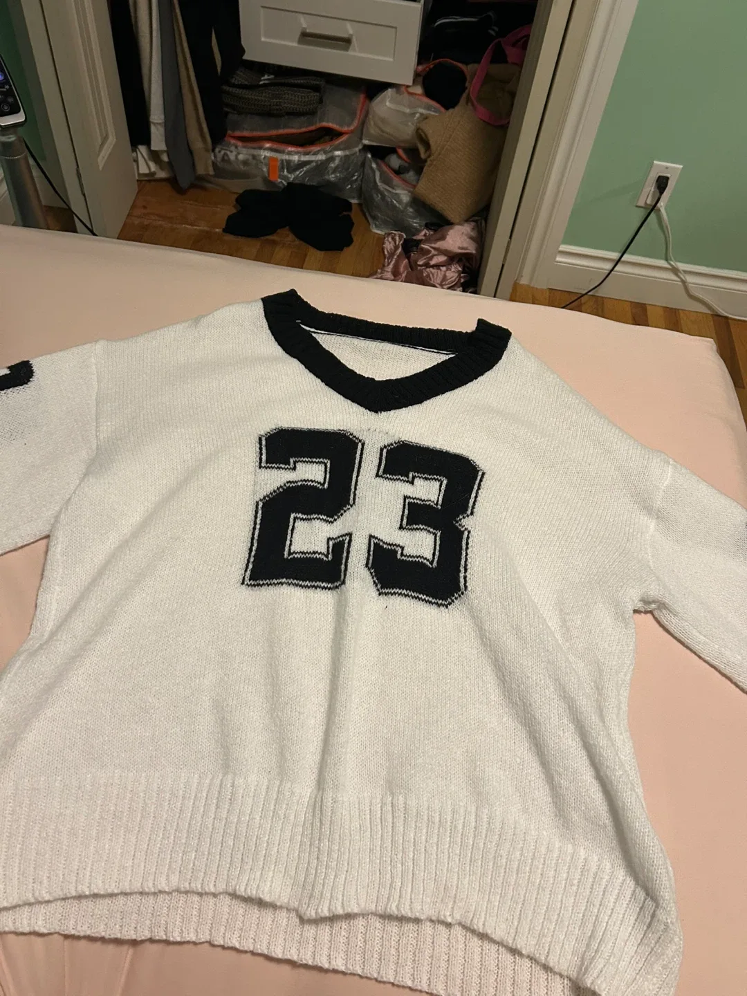 White Knit Sweater with '23'