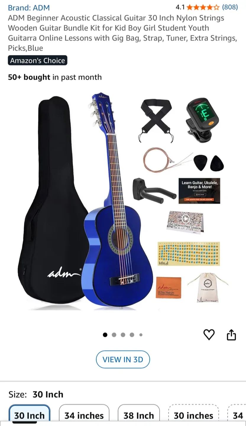 ADM 30 Inch Blue Acoustic Guitar - New in Box!