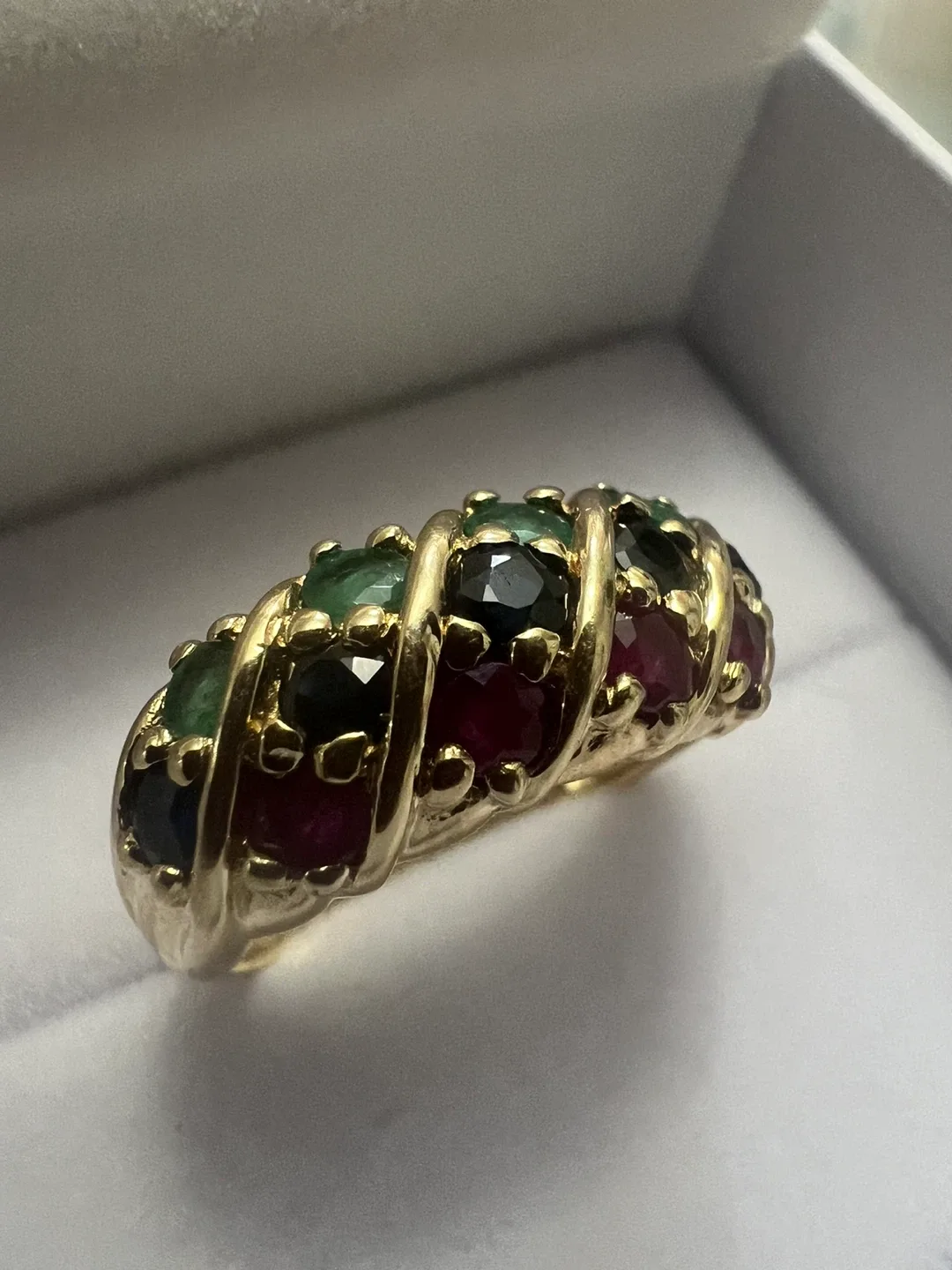14 k Gold Ring with Ruby, Emerald, and Sapphire
