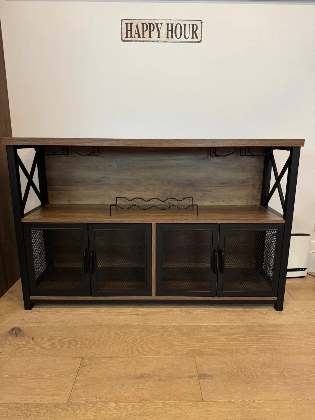 Rustic Wood & Metal Bar Cabinet