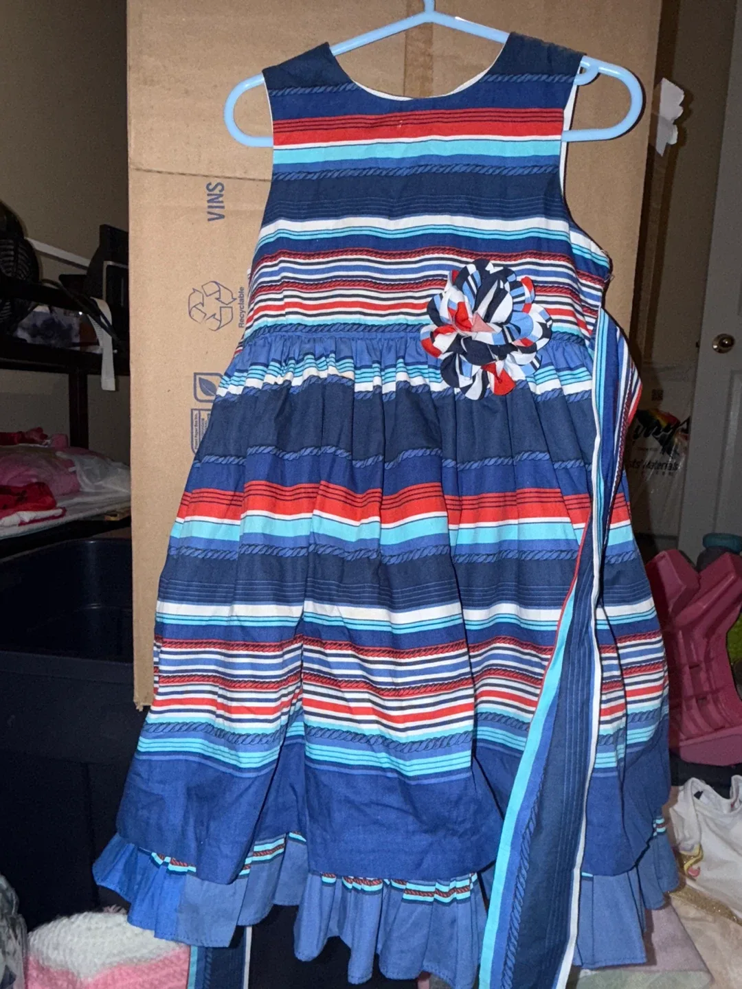 Striped Dress with Flower Detail