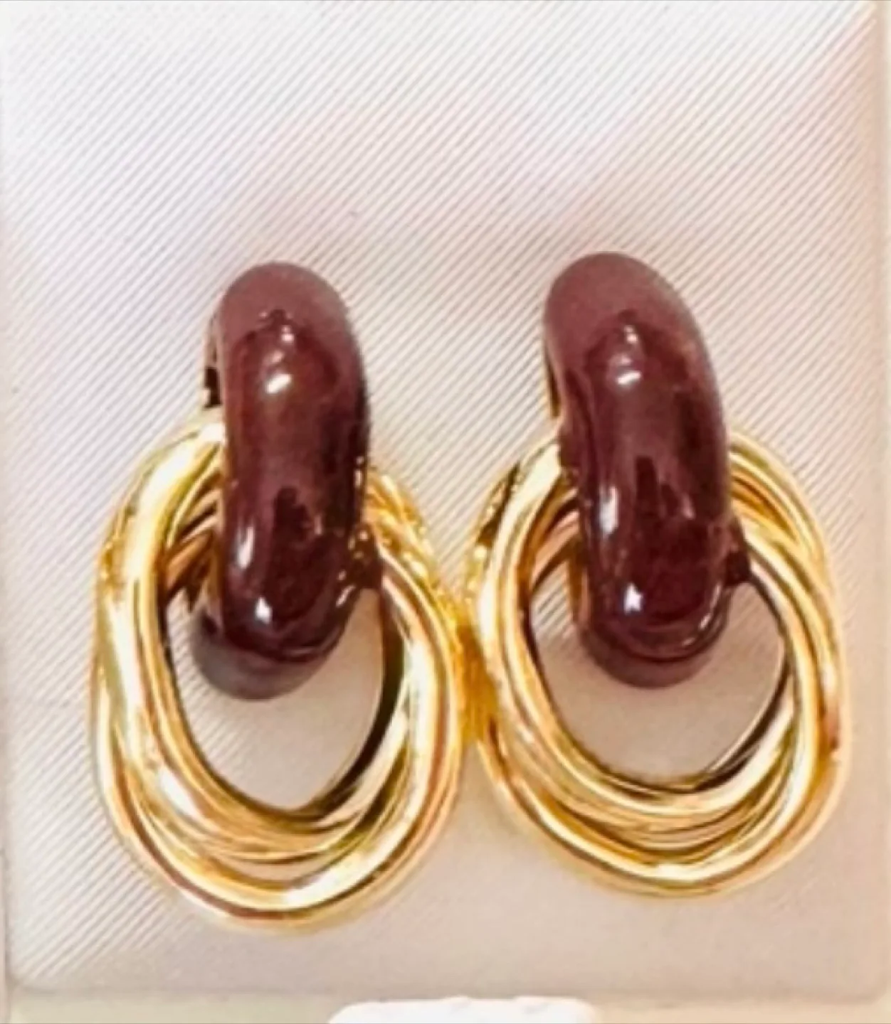Lovely Knot Earring 14K Gold Plating, handmade Onyx enameled image indicator(4)