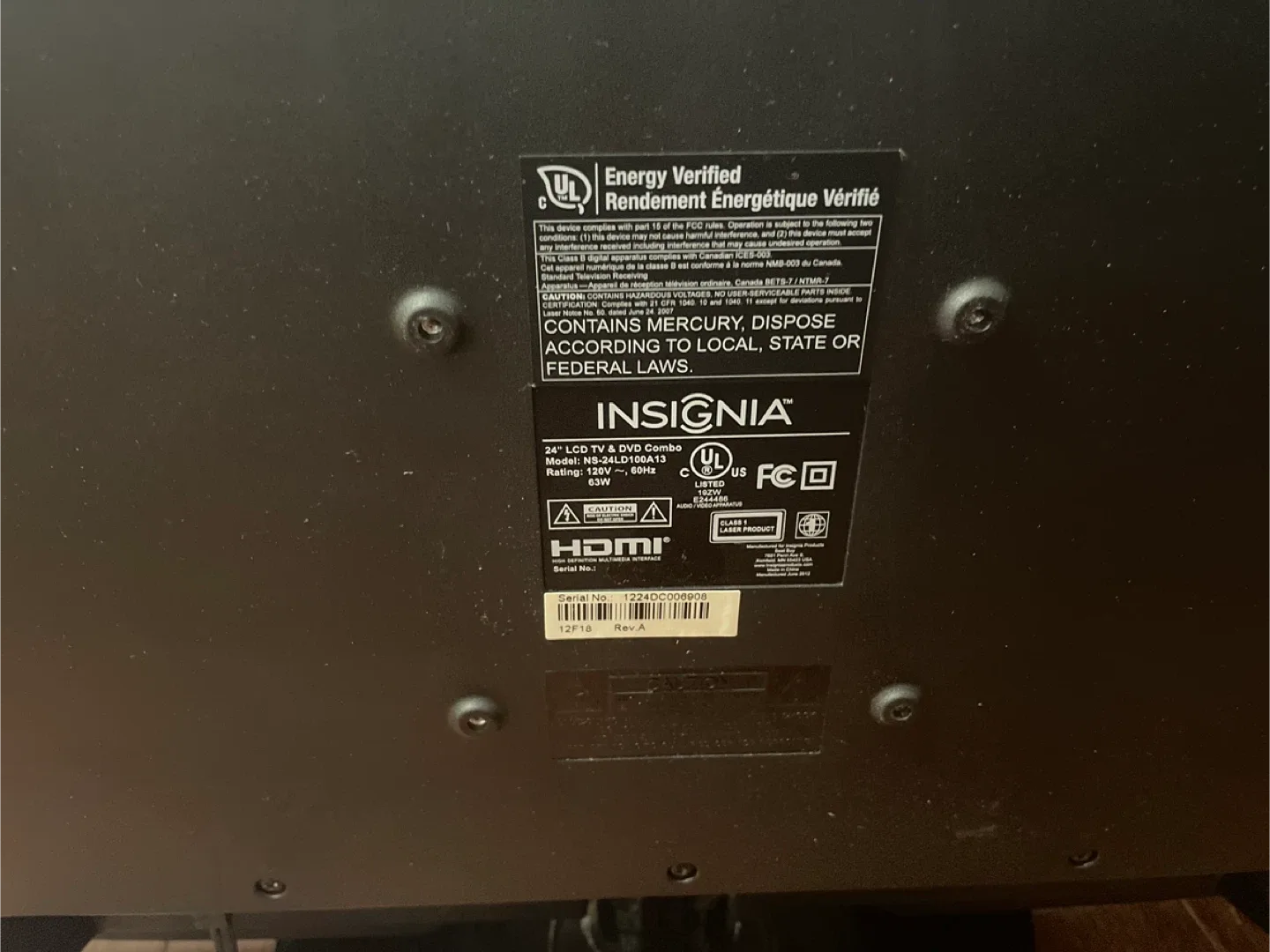 Insignia 24" TV/ Monitor & built in DVD Player image indicator(3)