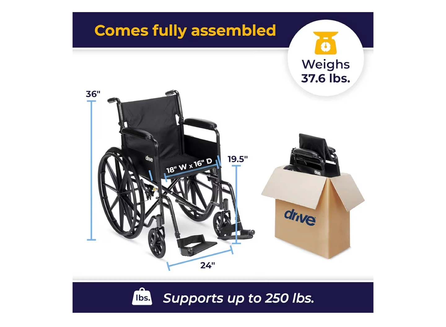 New In Box - Drive Medical Wheelchair - Lightweight & Foldable - photo 4