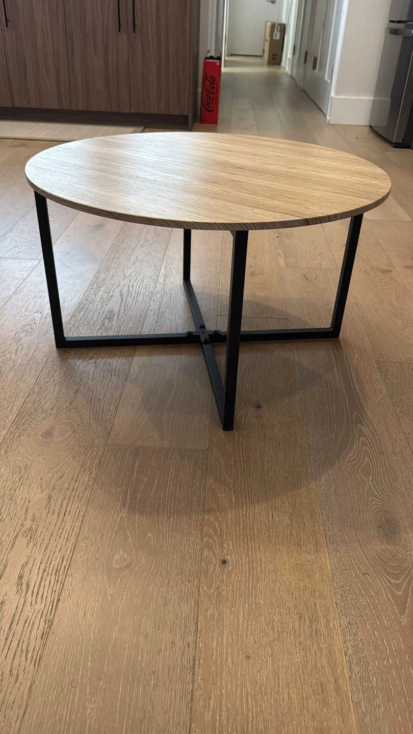 Round Coffee Table - Wood & Black Metal - photo 2