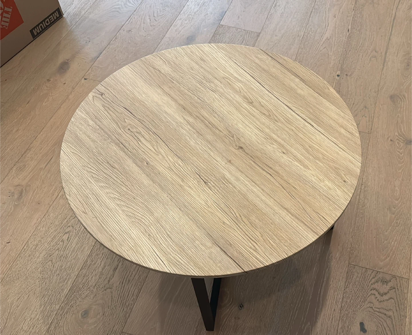 Round Coffee Table - Wood & Black Metal