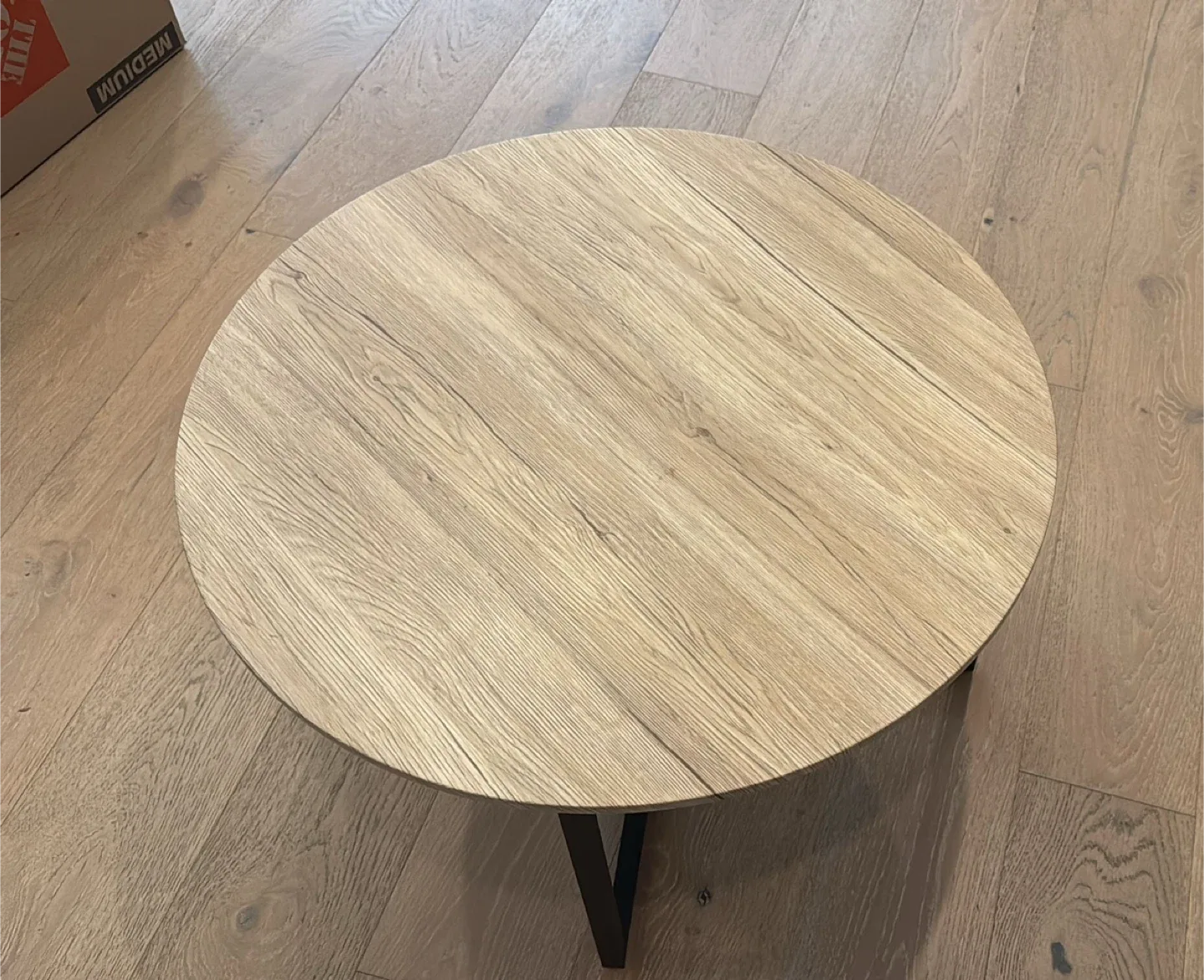 Round Coffee Table - Wood & Black Metal