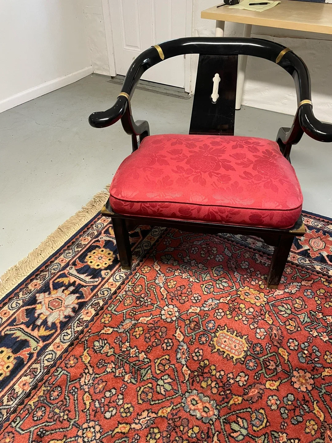 Asian Style Black Lacquer arms with Red Cushion