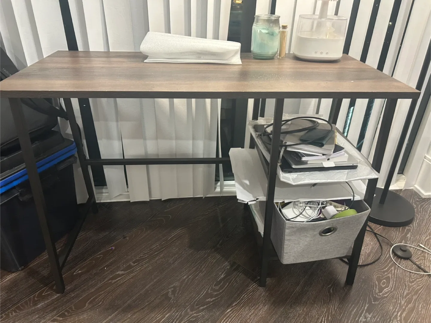 Dark Brown Wood & Black Metal Desk