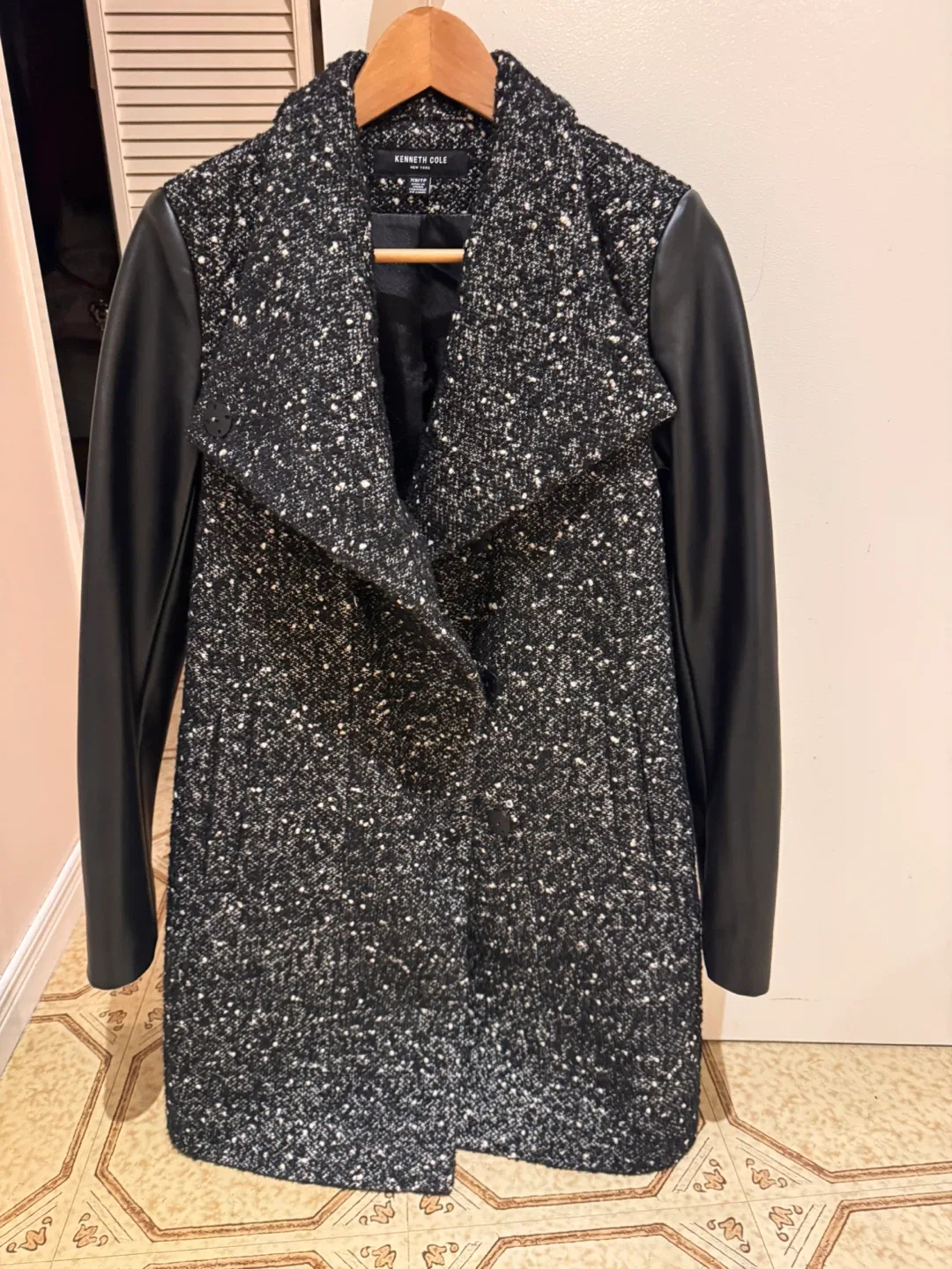 Kenneth Cole Coat with Faux Leather Sleeves