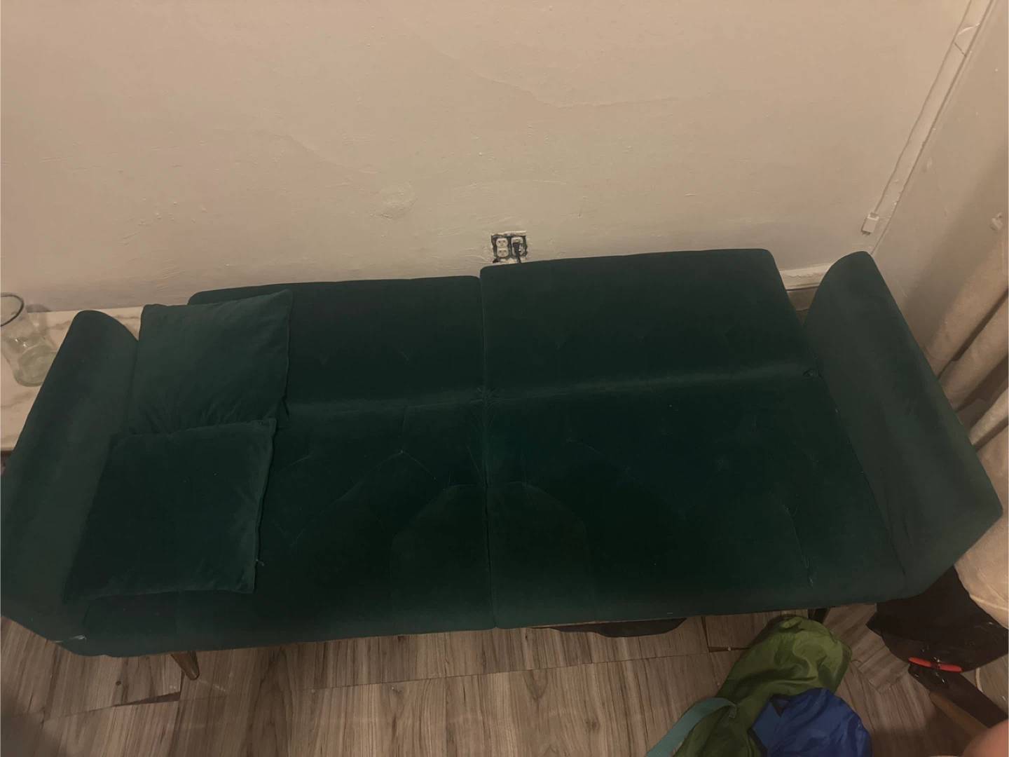 Green Velvet Sofa with Pillows - photo 2