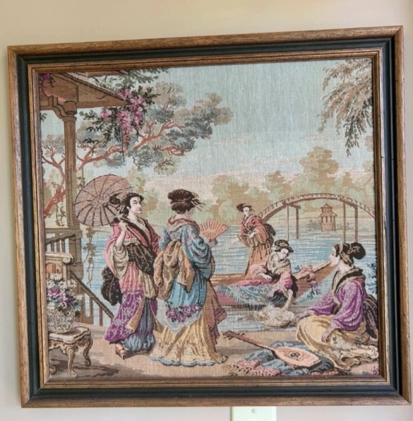 Framed Tapestry Art - Japanese Geisha Scene