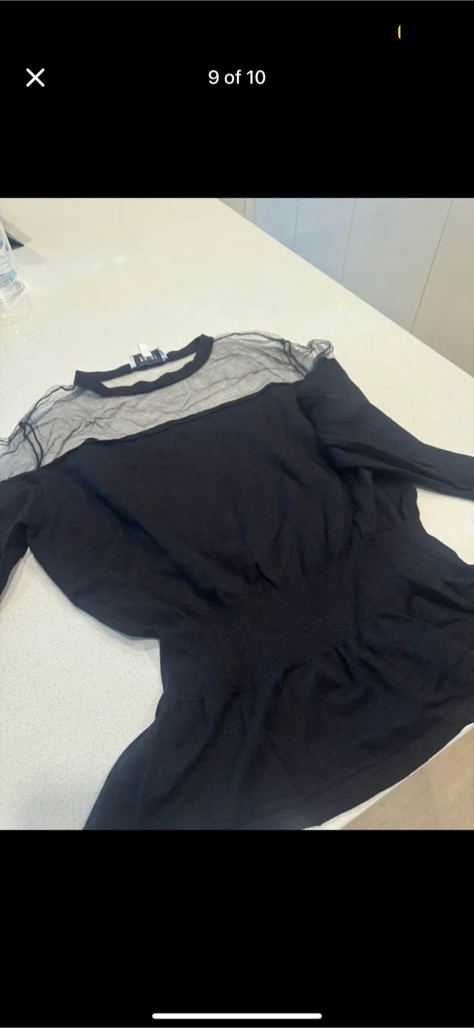 Twist Black Mesh Top - Size XS