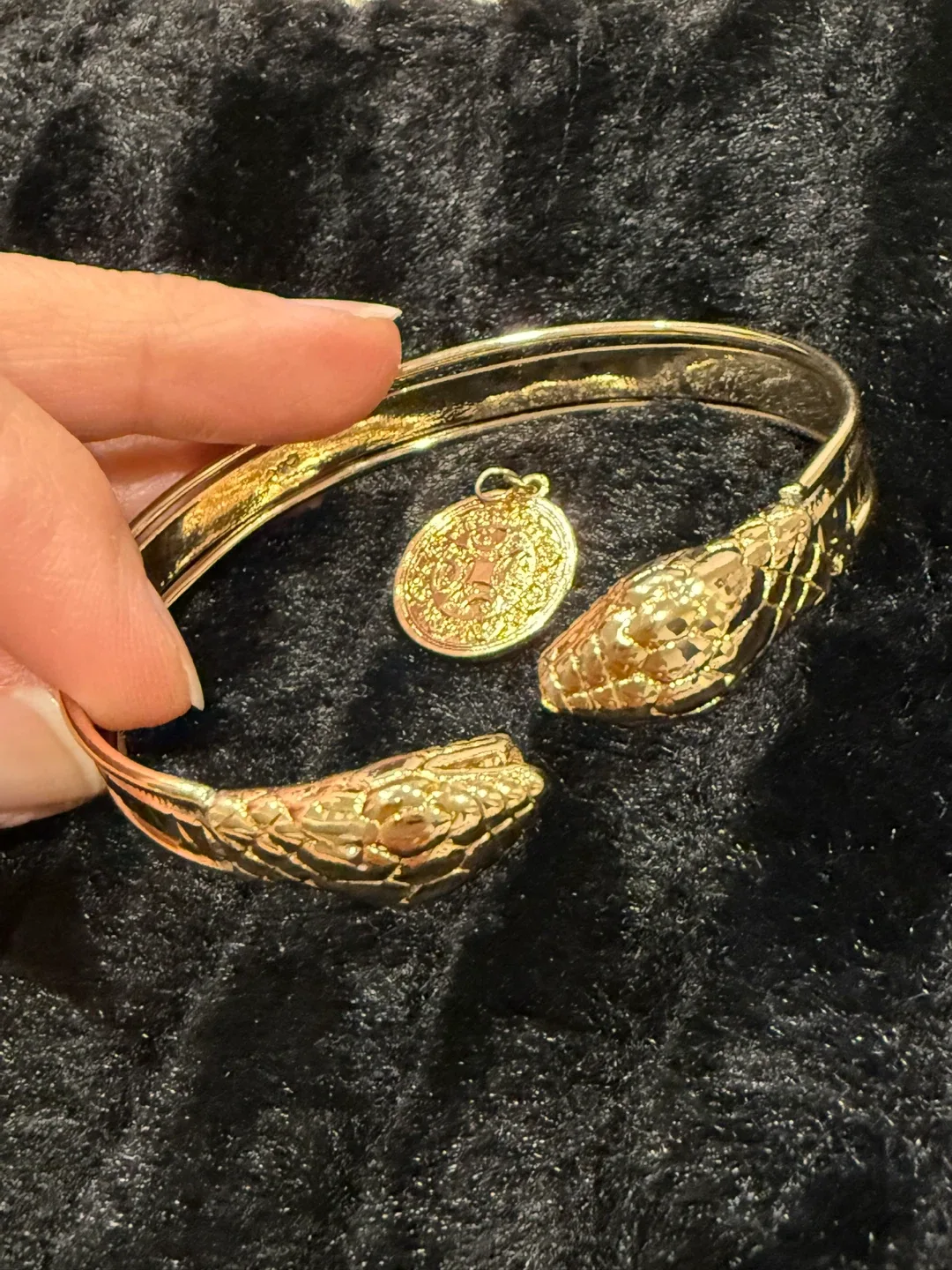 Gold Snake Bangle Bracelet and Pendant