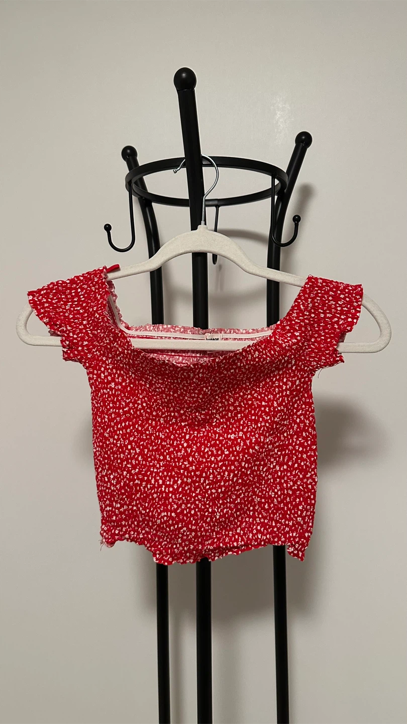 GARAGE: Smocked Off-Shoulder Cropped Top, Red (New with Tags) - photo 2