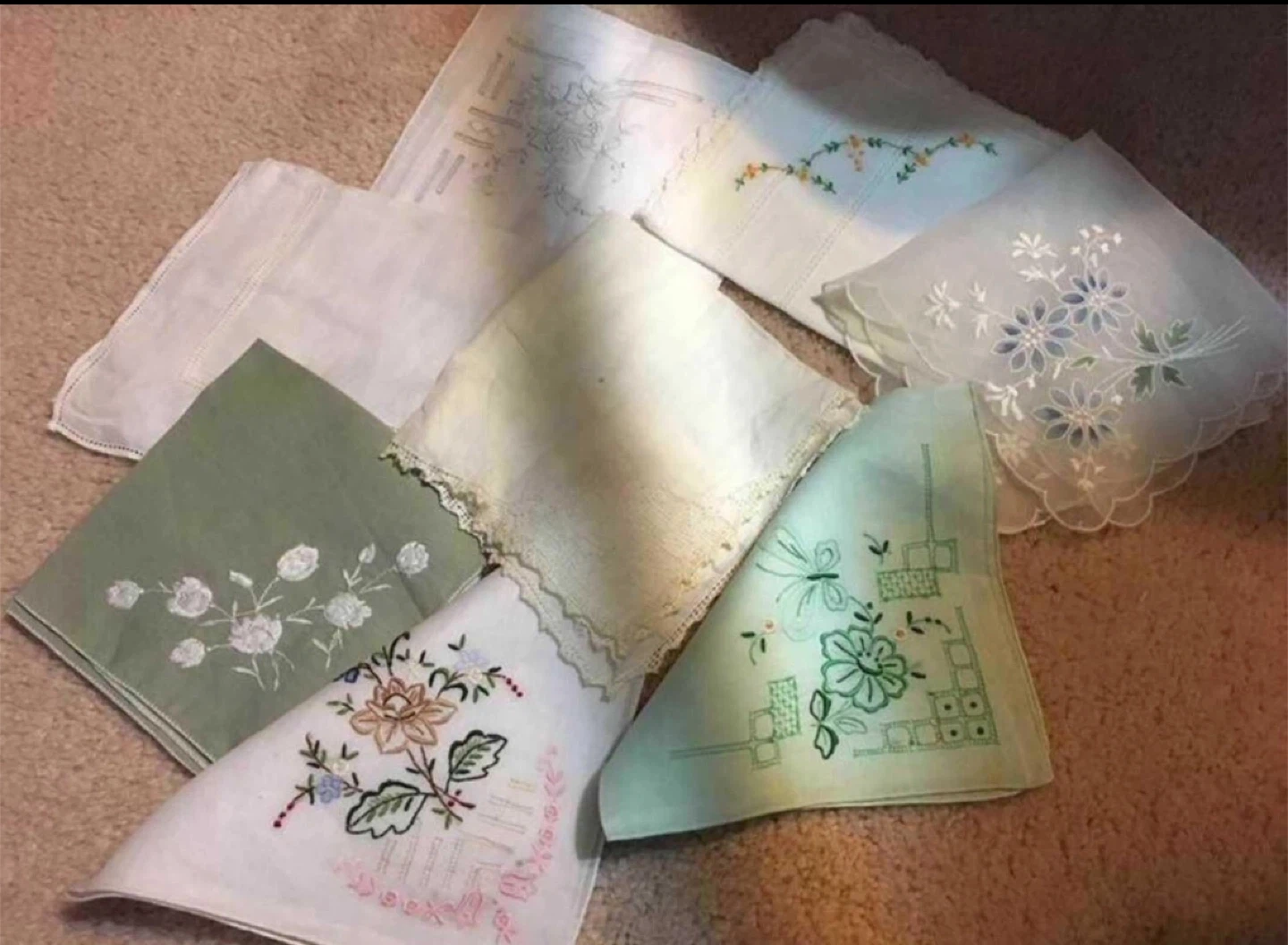 8 antique Embroidered Handkerchiefs
