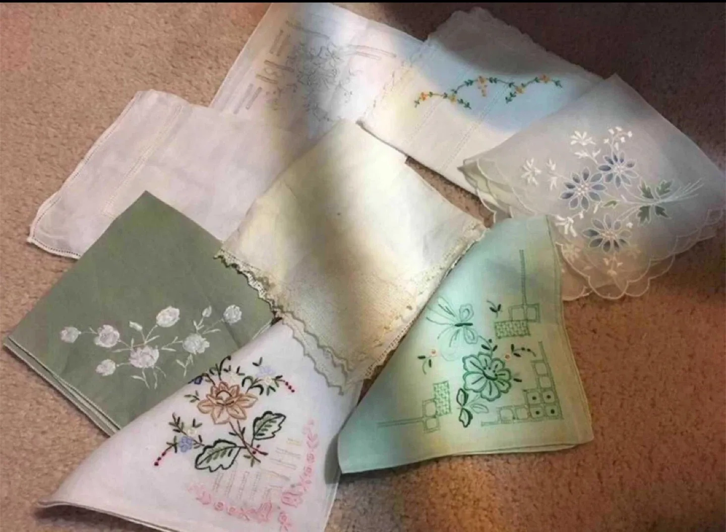 8 Vintage Embroidered Handkerchiefs