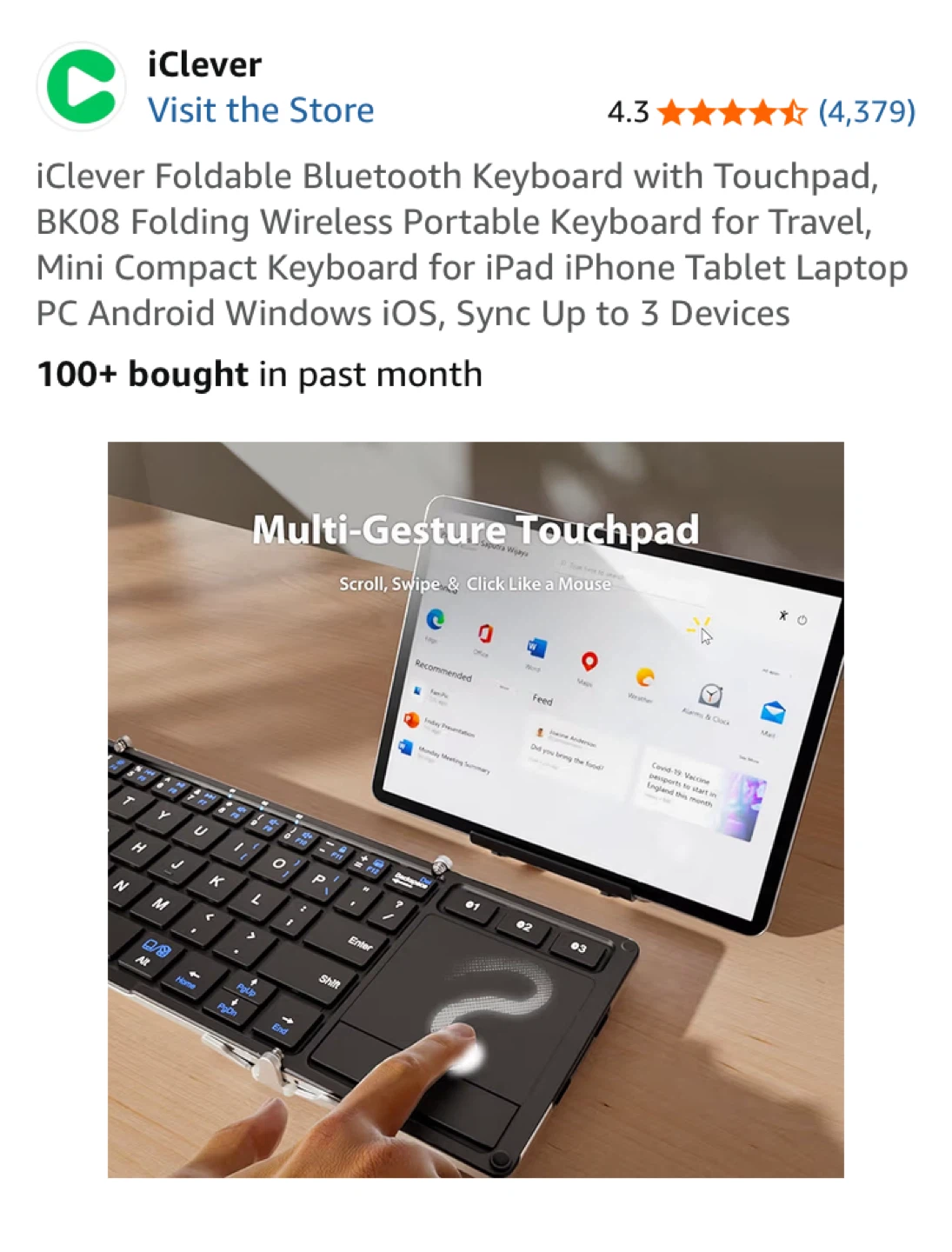iClever BK08 Folding Bluetooth Keyboard with Touchpad - photo 3