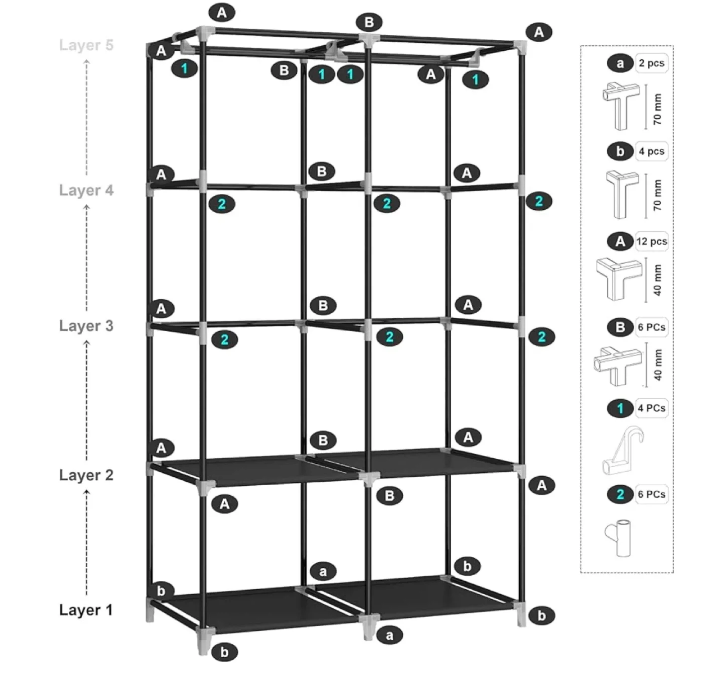 Portable Wardrobe Closet - Black image indicator(4)