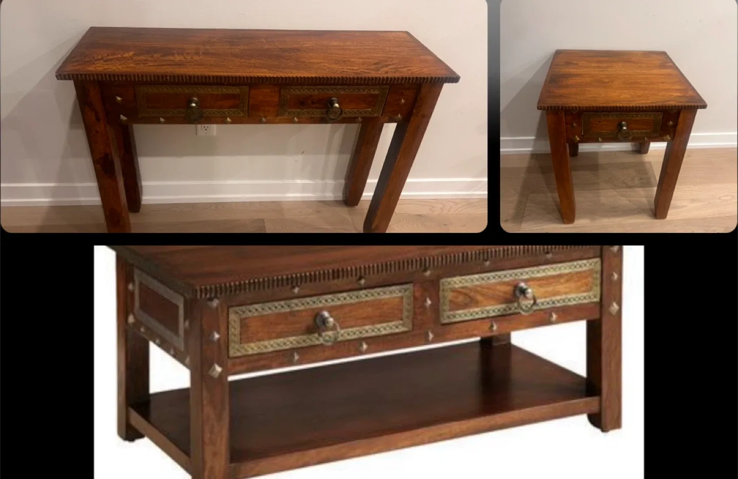 Wood Console Table, Side Table and Coffee Table Set