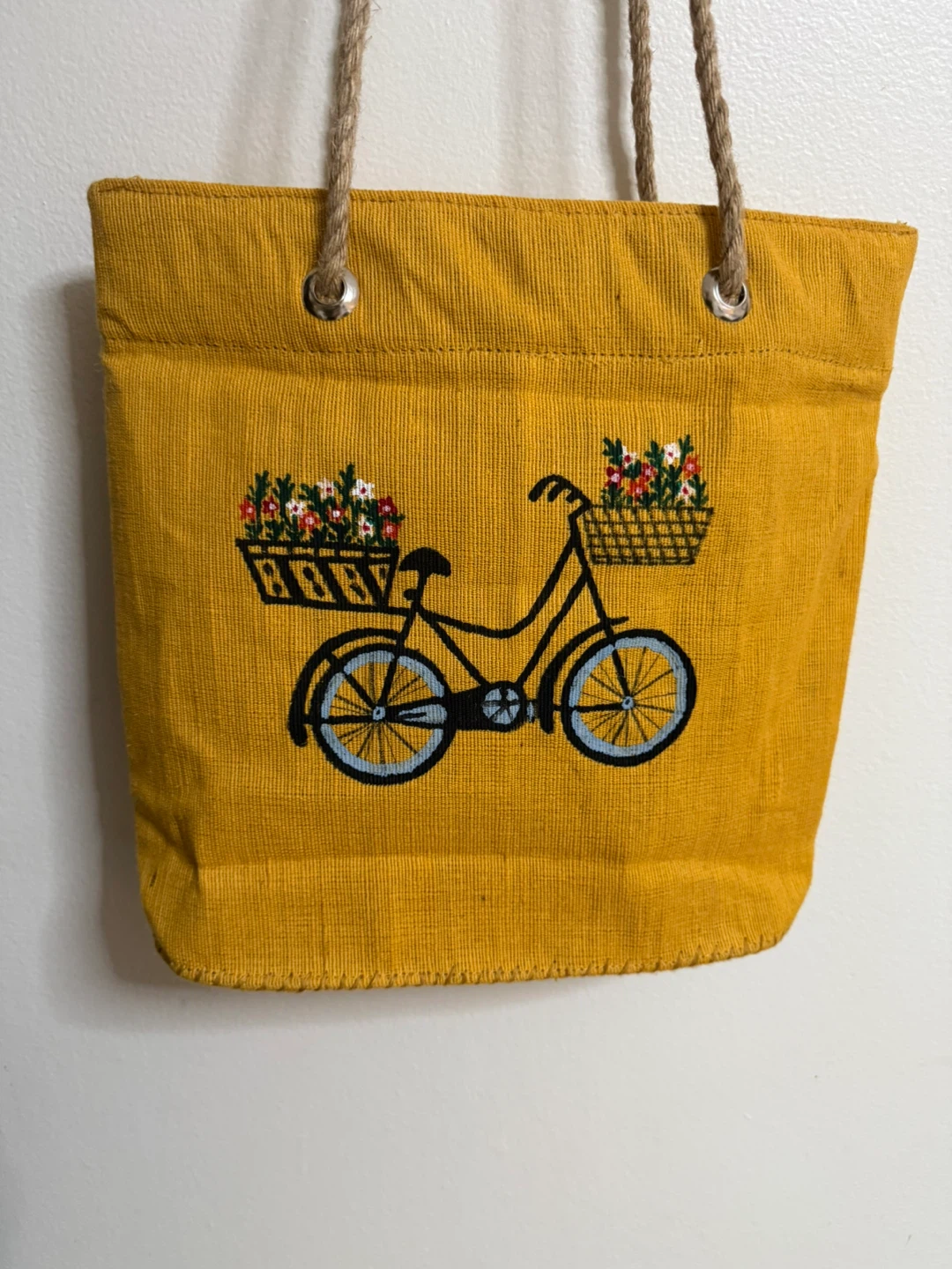Yellow Hand Made Tote Bag with Bicycle Design - photo 2